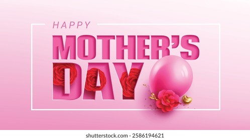 Happy mother's day text vector design. Mother's and women's day greeting card in pink background for beautiful mom banner celebration. Vector Illustration.
