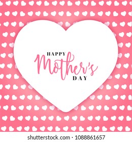 Happy Mother's Day text in white heart shape on pink background. 