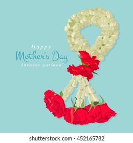 Happy mother's day, Thai traditional jasmine garland, illustration design.