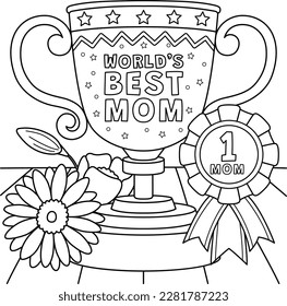 Happy Mothers Day Trophy Coloring Page for Kids