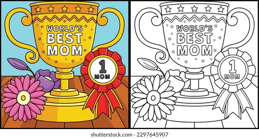 Happy Mothers Day Trophy Coloring Illustration