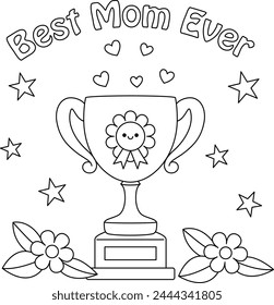 Happy Mothers Day Trophy Coloring Page Vector Illustration