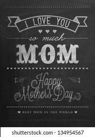 Happy Mother's Day Typographical Background On Blackboard With Chalk