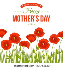 Happy Mothers Day Typographical Background With Hand Drawn Tulips and Place for Text