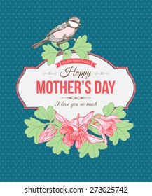 Happy Mothers Day Typographical Background With Hand Drawn Flowers and Place for Text.