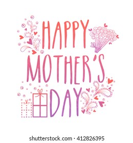 Happy Mother's Day typographical background with floral decoration, can be used as greeting card or invitation card design.