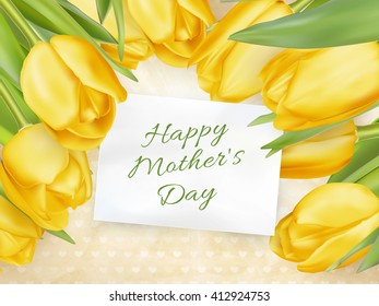 Happy Mothers day Typographical Background With Bunch of Spring Tulips Flowers. Happy mothers day design elements. Best mom ever. Love. EPS 10 vector file included