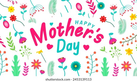 Happy Mother's day typography with colorful flower pattern background template. use to background, banner, placard, card, and poster design template with text inscription and standard color.