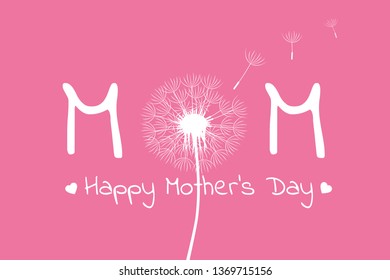 happy mothers day typography with dandelion and hearts vector illustration EPS10