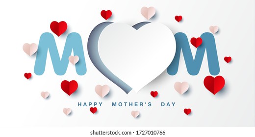 Happy Mother's Day with typography design and Heart. Vector illustration for greeting card, posters.