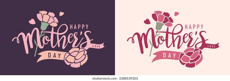 Diseño de tipografía del Día de la Madre Feliz con flores de Carnación.