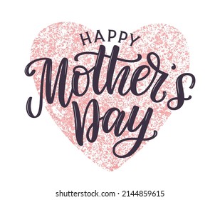 Happy Mother's Day typography poster. Watercolor pink textured heart background. Mothers day lettering concept as template, card, postcard, poster, banner