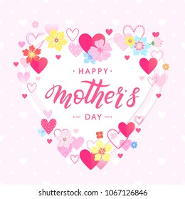 Happy Mothers Day typography.Happy Mothers Day - hand drawn lettering with floral elements flowers ahd hearts.Seasons greetings card perfect for prints,banners,invitations,special offer and more.