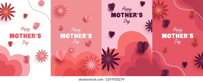 happy mother's day, valentine day set simple minimalist paper theme design vector illustration EPS10. simple love heart, flower and paper design