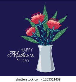 Happy mothers day, Vase with Flowers , hand draw vector illustration