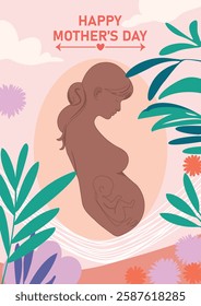 Happy Mothers Day Vector Baby In Woman Womb Motherhood Illustration