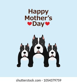 Happy Mother's day vector background design with mom dog and little baby puppies.