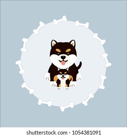 Happy Mother's day vector background design with mom dog and little baby puppies.