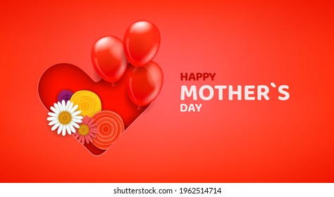 Happy Mothers day vector banner. Cut out effect 