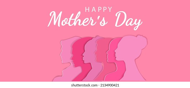 Happy Mothers Day Vector Banner.Mothers Day. Greeting Card For 8 March With A Womens Faces.For Brochures, Postcards, Tickets, Banners.Womens History Month.