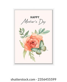 Happy Mother's Day Vector congratulation card with pink watercolor butterflies. Typographical Background. Mothers day postcard.