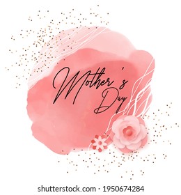 Happy mother's day vector design card, blush pink watercolor fluid painting with flower and pearl. Blush pink watercolor fluid painting. Spring wedding invitation. Best mom ever