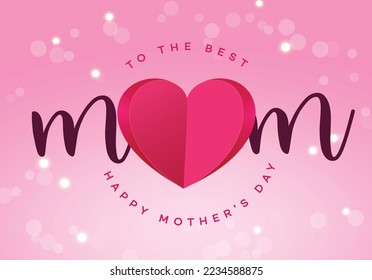 Happy mother's day vector design. The best mom with paper cut heart shape elements in pink background for mother's day celebration. Vector Illustration.
