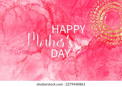 Happy mother's day vector design card, blush pink watercolor fluid painting with gold. Red marble. Spring wedding invitation.