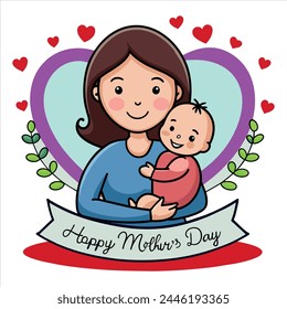 
Happy mother's day vector design. A mother holding a baby with a heart in the background.