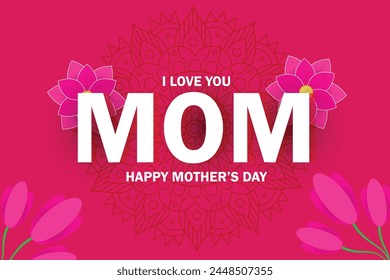 Happy mother's day vector design. Mother's day greeting card with mom text in pink background for mommy celebration decoration