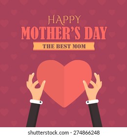 Happy Mother's Day Vector Design. Announcement and Celebration Message Poster, Flyer. Heart Symbol Hold Hands  Template