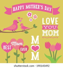 Happy Mother's Day Vector Elements - Best Mom Ever - Flowers - Love You Mom - Mother / Child 