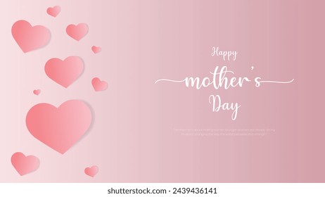 Happy Mothers Day. Vector Festive Holiday Illustration With Lettering And Pink background and hearts greeting card, banner, poster. vector illustration.