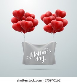 Happy Mothers Day. Vector Festive Holiday Illustration With Lettering And Bunch Of Balloon Hearts