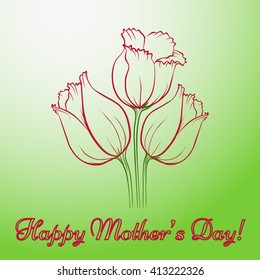 Happy Mothers Day. Vector festive holiday illustration with lettering and tulips. Happy mother day background. Hand drawn illustration. 