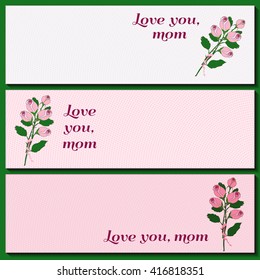 Happy Mothers Day. Vector festive holiday illustration with lettering and roses. Happy mother day design banners template graphic or website layout 