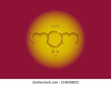 Happy Mothers day vector greeting card. Gold Mom icon on red background. Golden holiday poster with text. Concept for mother's day banner, flyer, party invitation, gift shop, templates