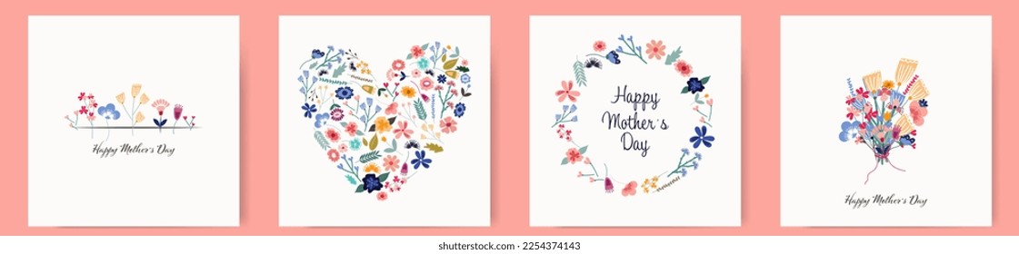
Happy Mother's Day vector greeting cards set and flowers