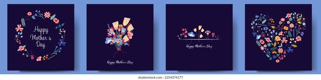 
Happy Mother's Day vector greeting cards set with flowers