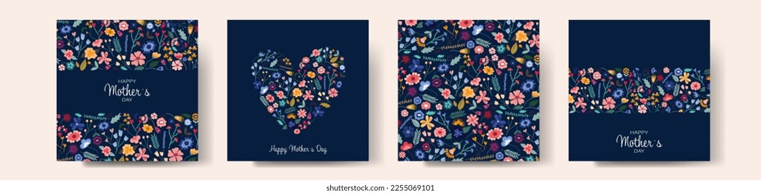 
Happy Mother's Day vector greeting cards set with flowers