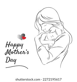 Happy Mother's Day vector greeting cards set with beautiful flowers and hearts. Rose single line drawing with on pink background. One line minimalist style illustration.