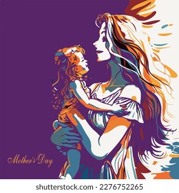 "Happy Mother's Day" a vector greeting design. character mom with children illustration