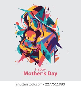 Happy Mother's Day, vector greeting design. character mom with children illustration