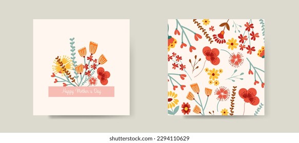 
Happy Mother's Day vector greeting cards set with flowers