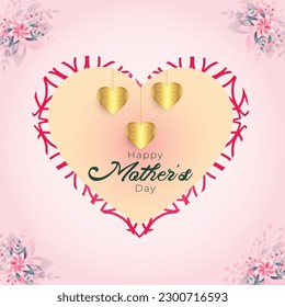 Happy Mother's Day vector greeting cards with beautiful golden hearts design