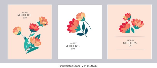 Happy Mother's Day vector greeting cards set. Carnation flower modern style. pastel colors 