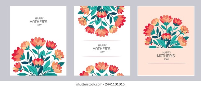 Happy Mother's Day vector greeting cards set. Carnation flower modern style. pastel colors 