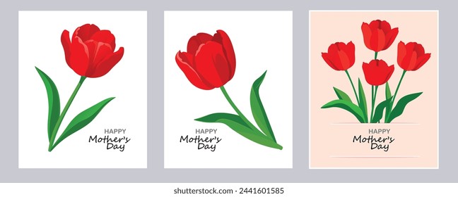 Happy Mother's Day vector greeting cards set. Tulip flower .