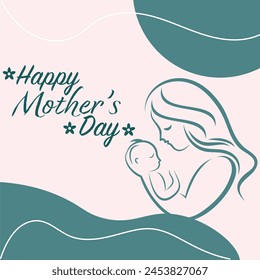 Happy Mother's Day vector greeting cards with beautiful flowers and hearts.  One line minimalist style illustration for banner