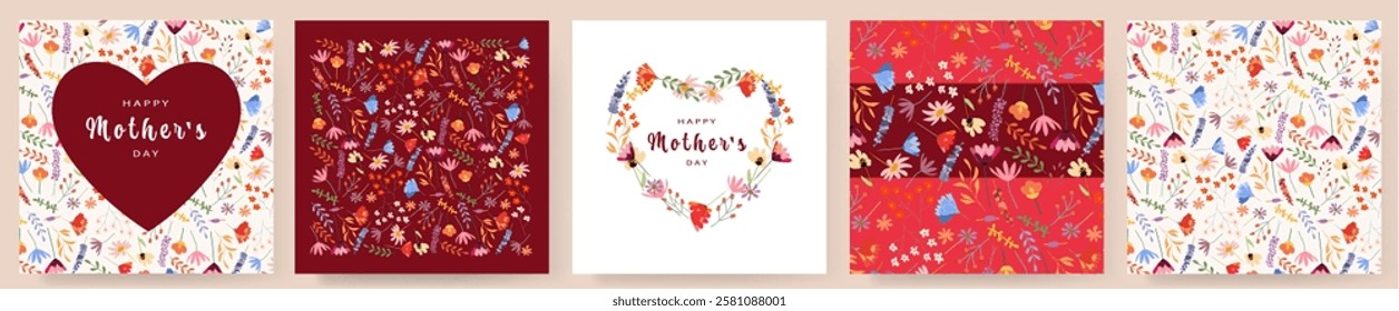 Happy Mother's Day vector greeting cards set with flowers. Happy Mother's Day greeting cards.